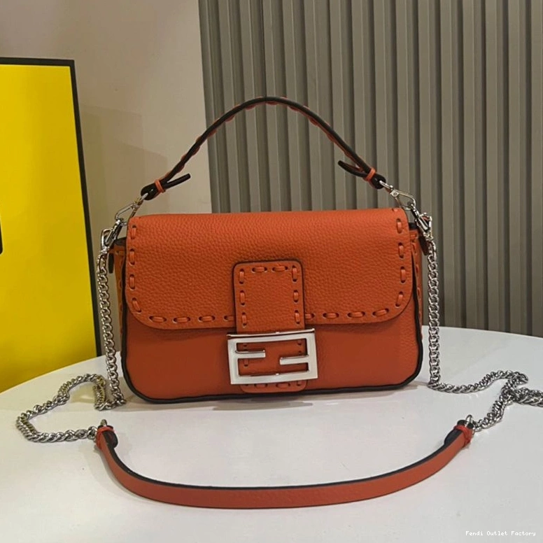 HOT Orange Bag Fendi Cuoio Mini Leather Romano Baguette In Selleria 0721